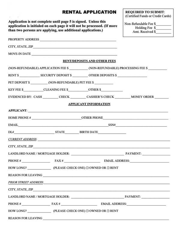 Free Blank Rental Application Forms by State Word PDF