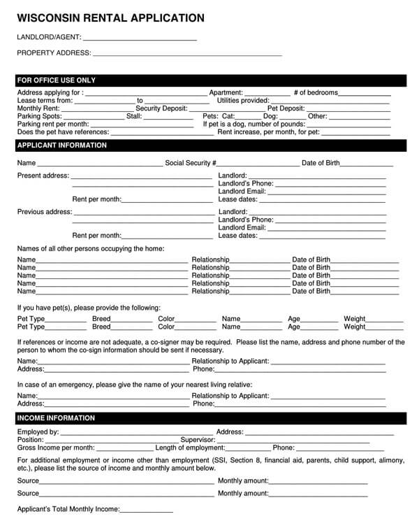 Free Blank Rental Application Forms by State Word PDF