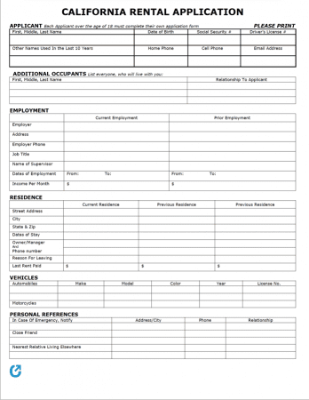 Free California Rental Application PDF WORD