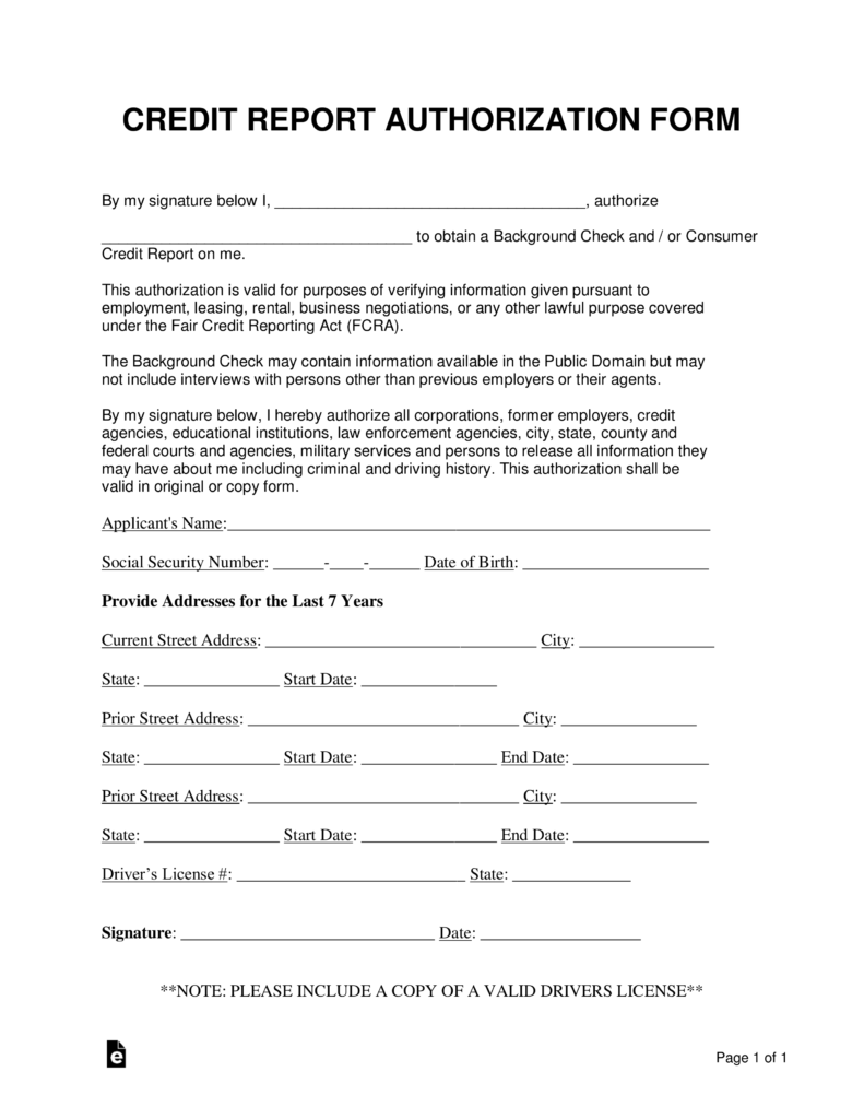 Free Credit Report Authorization Consent Form Word PDF EForms