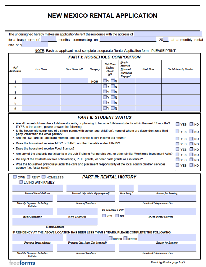 Free New Mexico Rental Application Form PDF