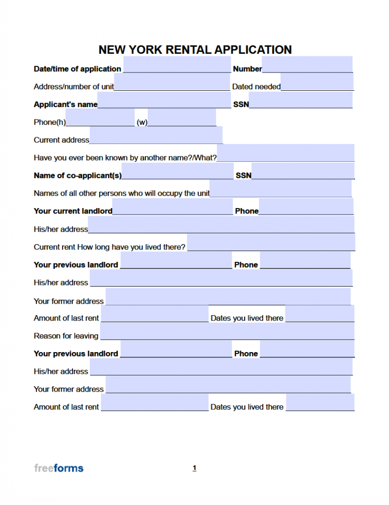 Free New York Rental Application Form PDF