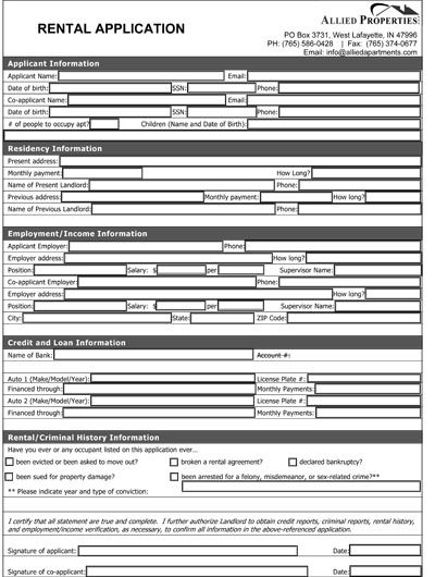 Mclennan Real Estate Rental Application