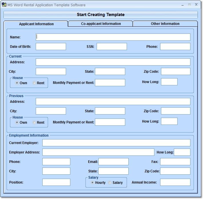 MS Word Rental Application Template Software 7 0 Create Blank Rental 