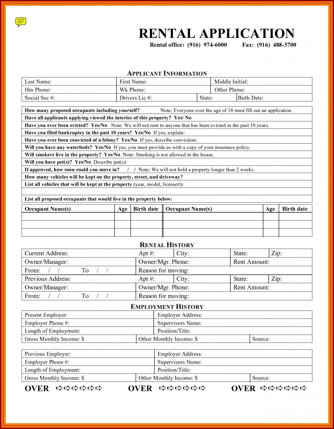 ontario rental application form word document