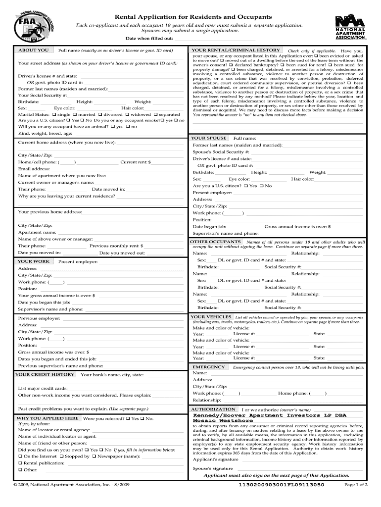 Rental Application For Residents And Occupants Each Co Applicant And