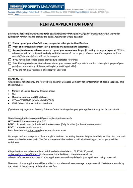 Rental Application Form Harcourts Printable Pdf Download