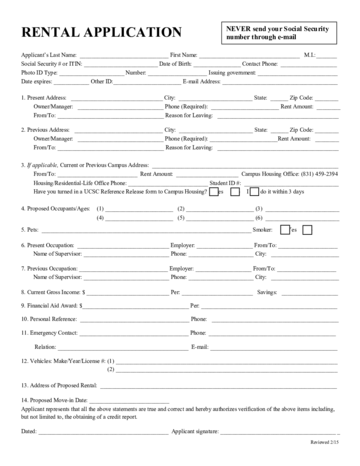 Rental Application Form University Of California Santa Cruz Edit 