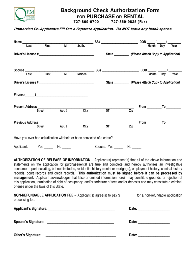  Rental Background Check Authorization Form 