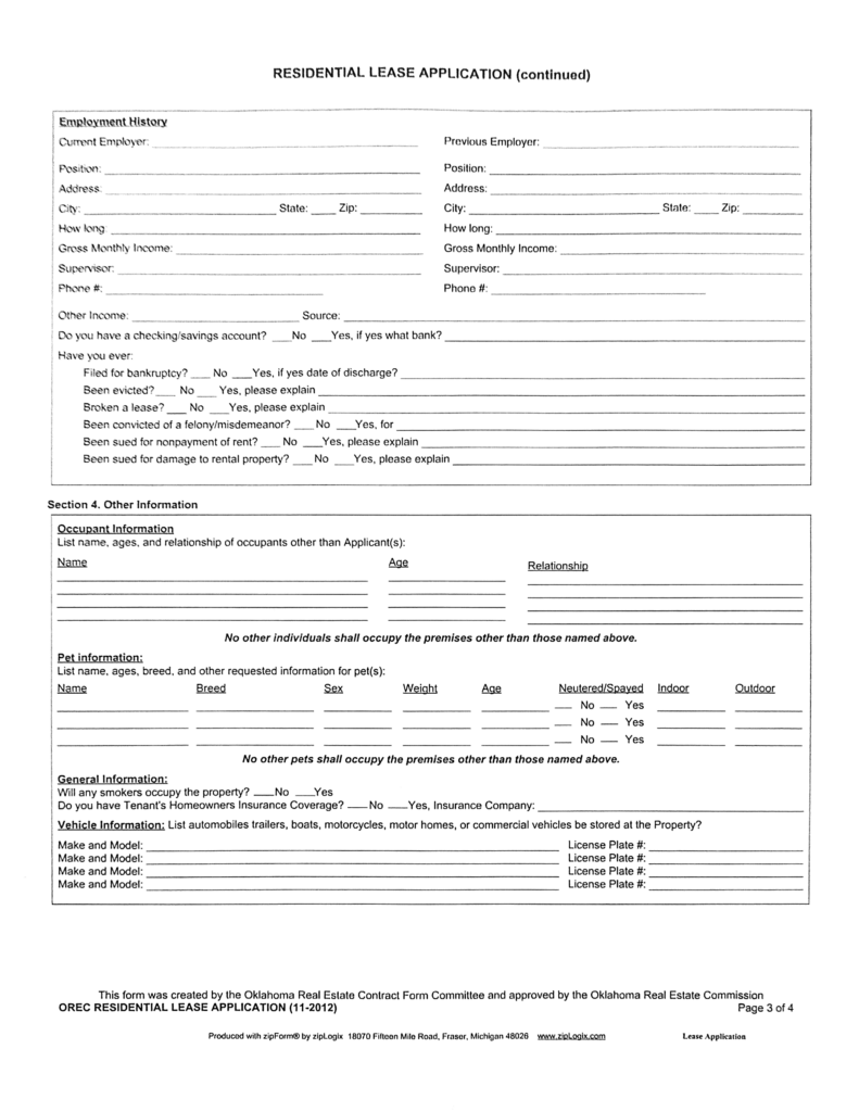 Residential Lease Application For Sale Ada Southeastern Oklahoma 