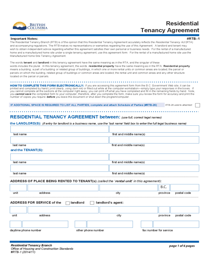 Residential Tenancy Agreement British Columbia Free Download