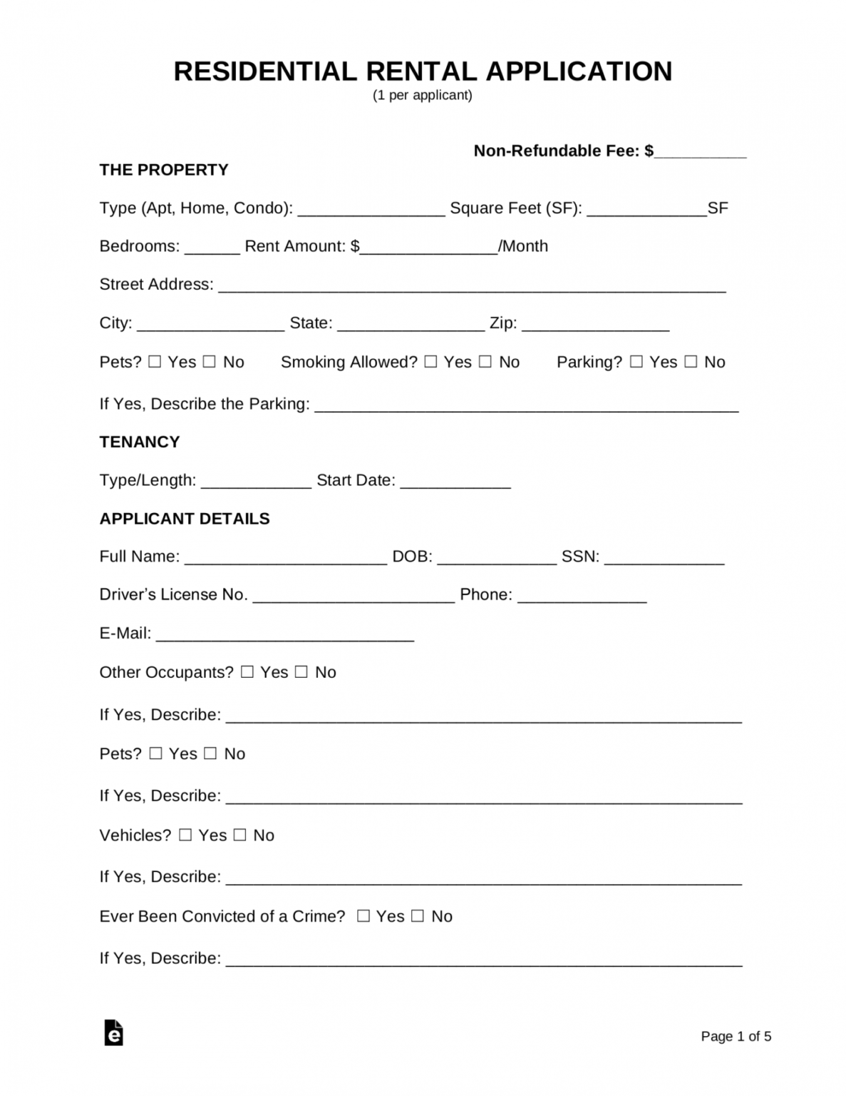 Sample Free Rental Application Form Pdf Word Eforms Home Rental