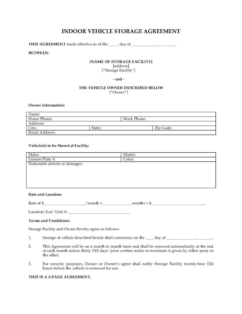 Storage Unit Contract Template Lovely Missouri Vehicle Storage 