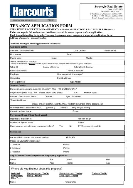 TENANCY APPLICATION FORM Harcourts